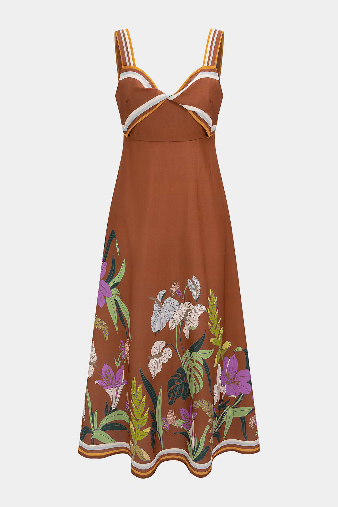Contrast Floral Print Twist Knot Slip Sleeveless Maxi Dress