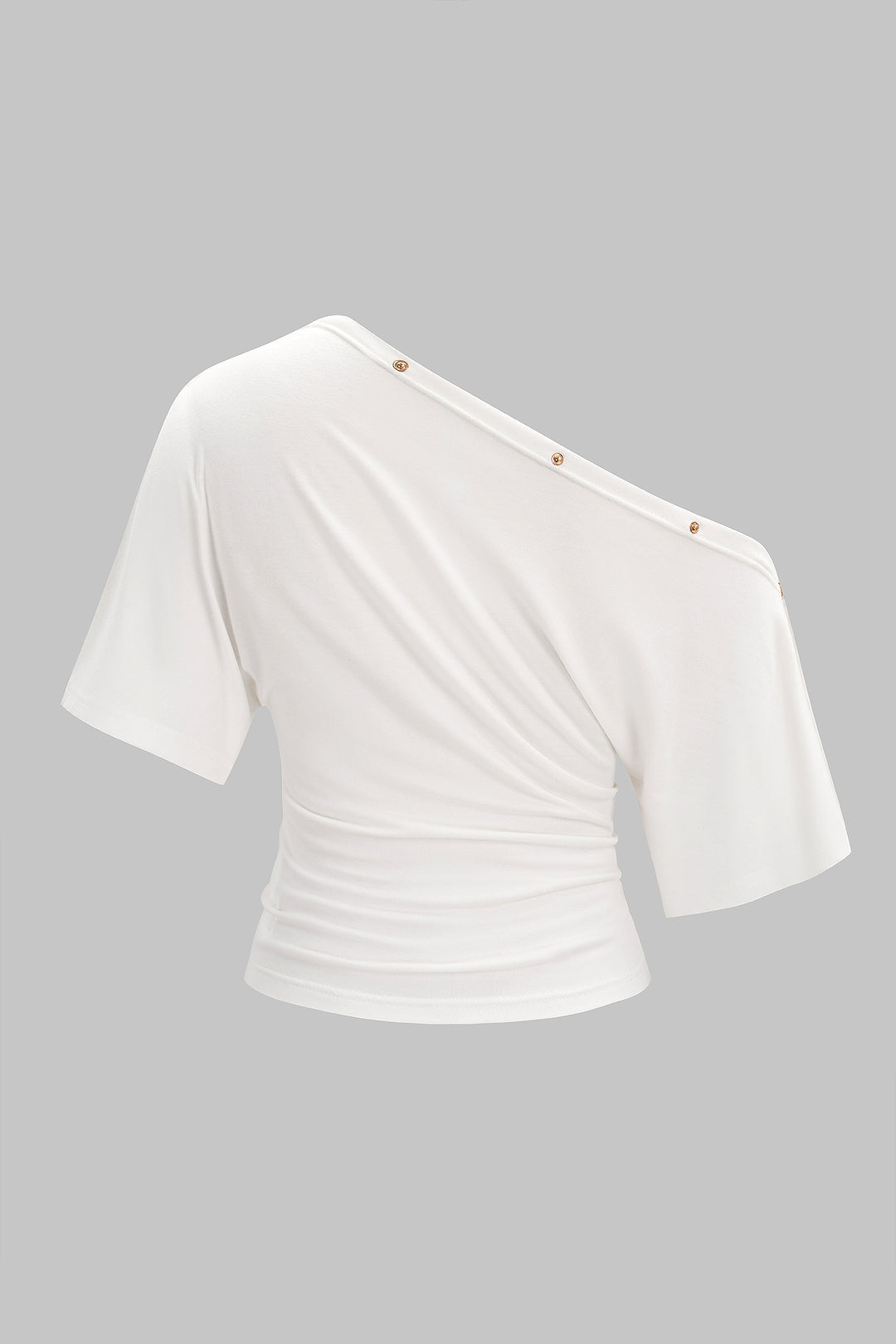 One Shoulder Metallic Button Short Sleeve T-Shirt
