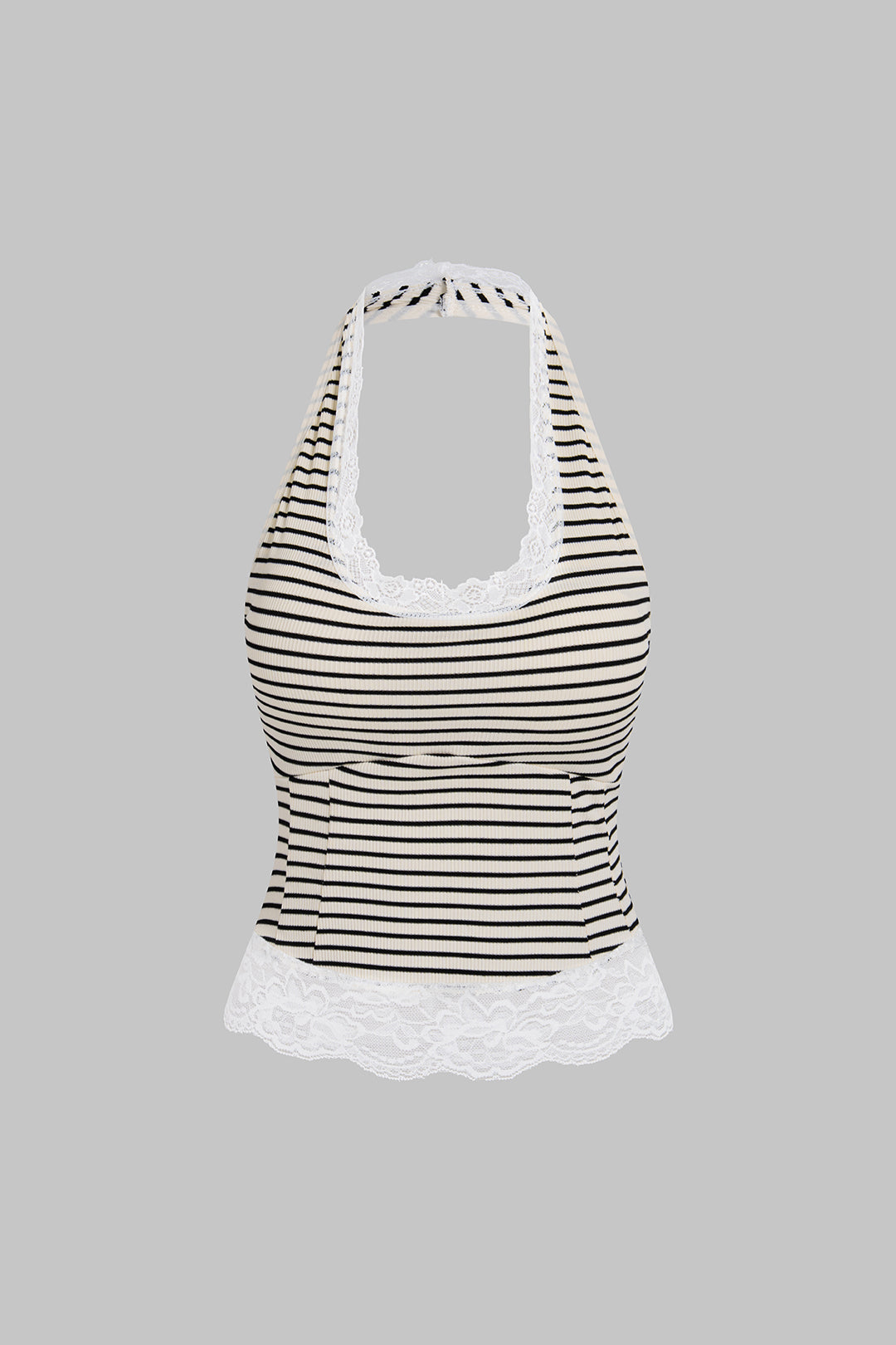 Gestreiftes Tanktop mit Spitzen-Patchwork und Neckholder