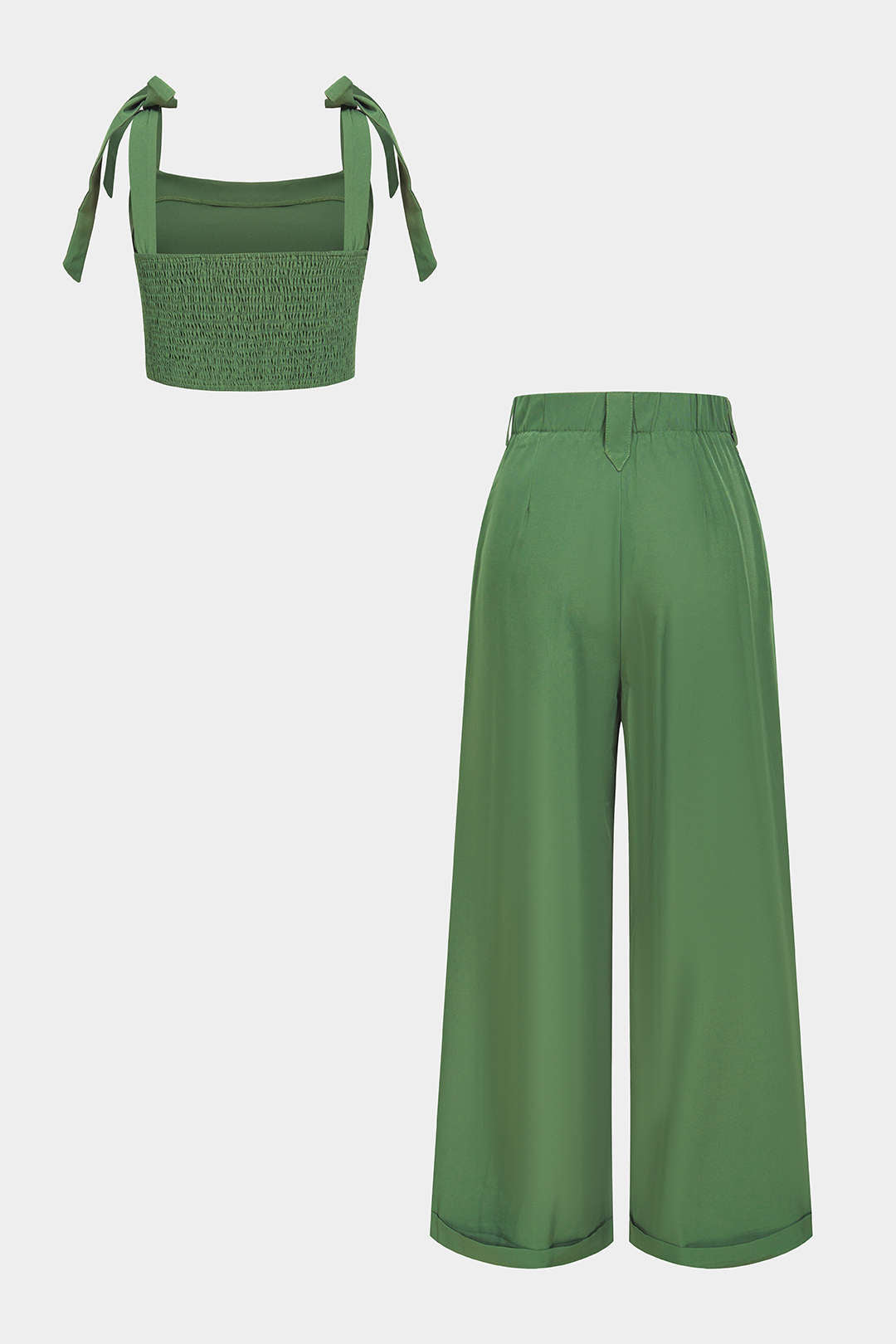 Cami-Top mit gebundenen Knöpfen und Smockdetails und Hose mit weitem Bein und hoher Taille