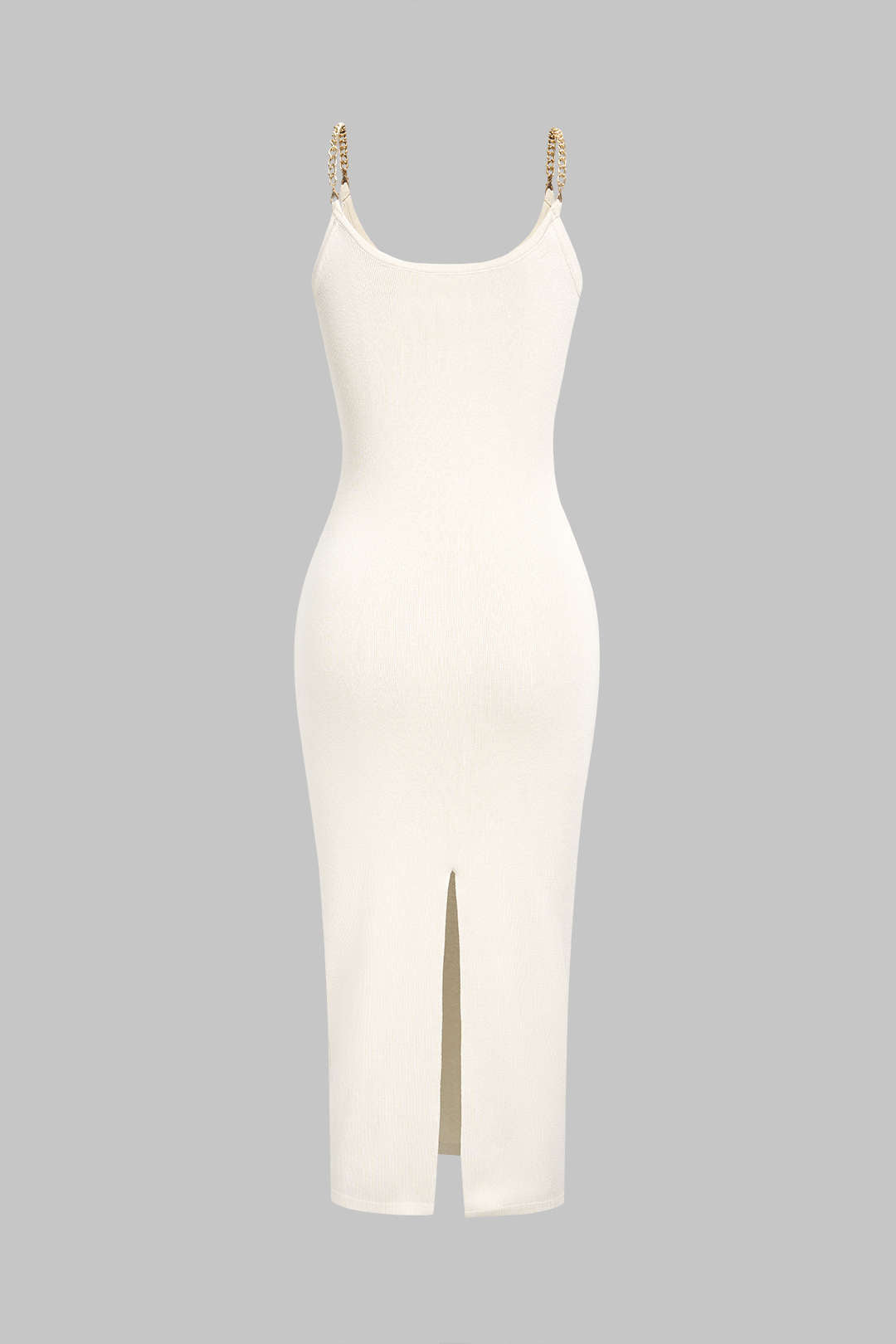 Strickkleid mit geometrischem Muster, Metallic-Kette und ärmellosem Schnitt, Midi-Länge