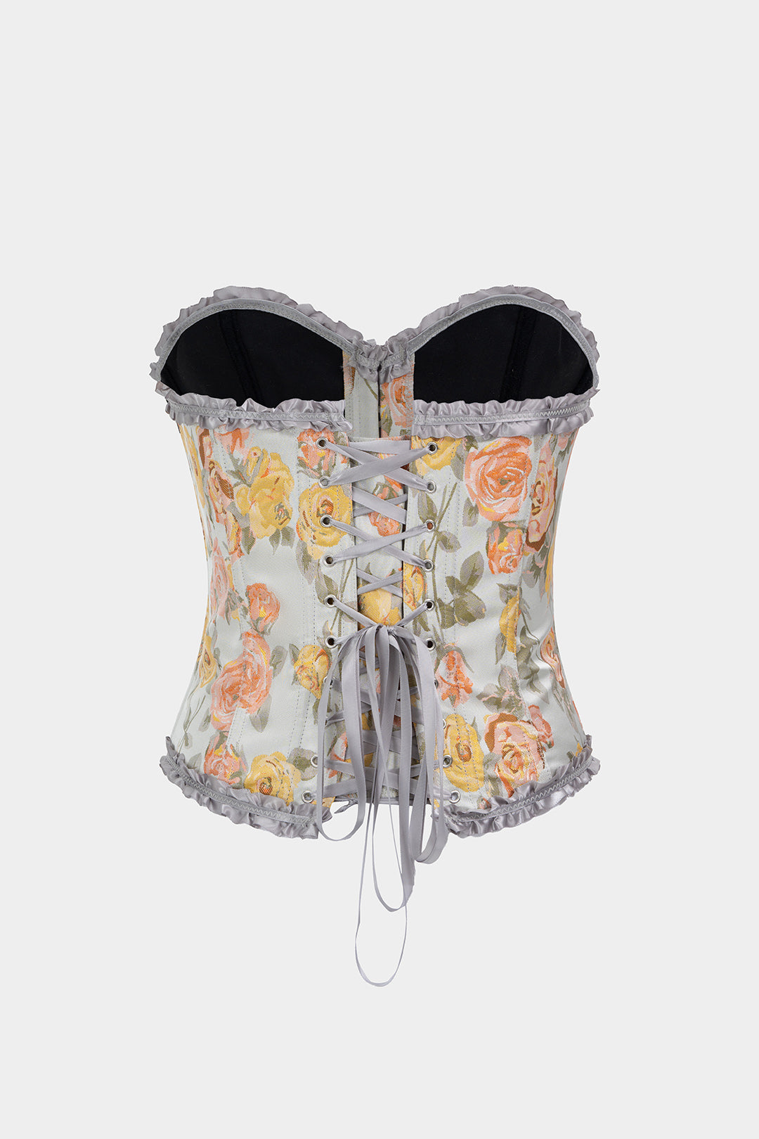 Scallop Edge Floral Print Tie-Up Corset Tube Top