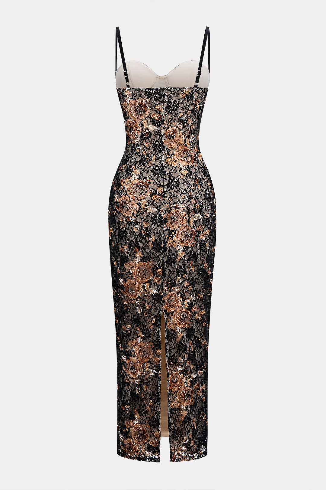 Robe longue sans manches à imprimé floral, dentelle et bonnets à armatures
