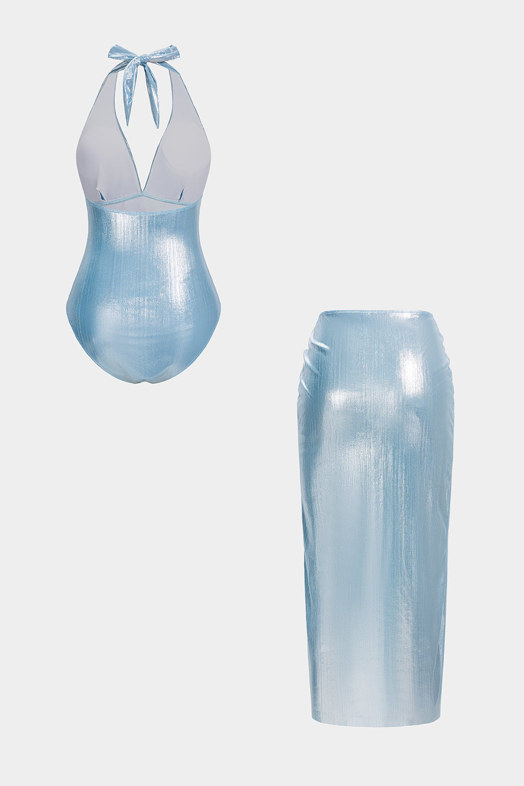 Halter Neck V-Neck Tie-Up Backless Bikini Set