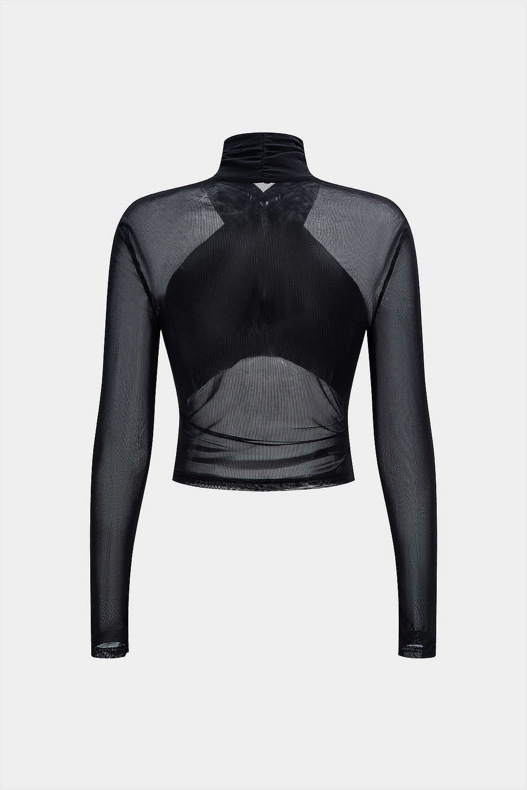 Mesh Sheer Ruched Long-Sleeve Top