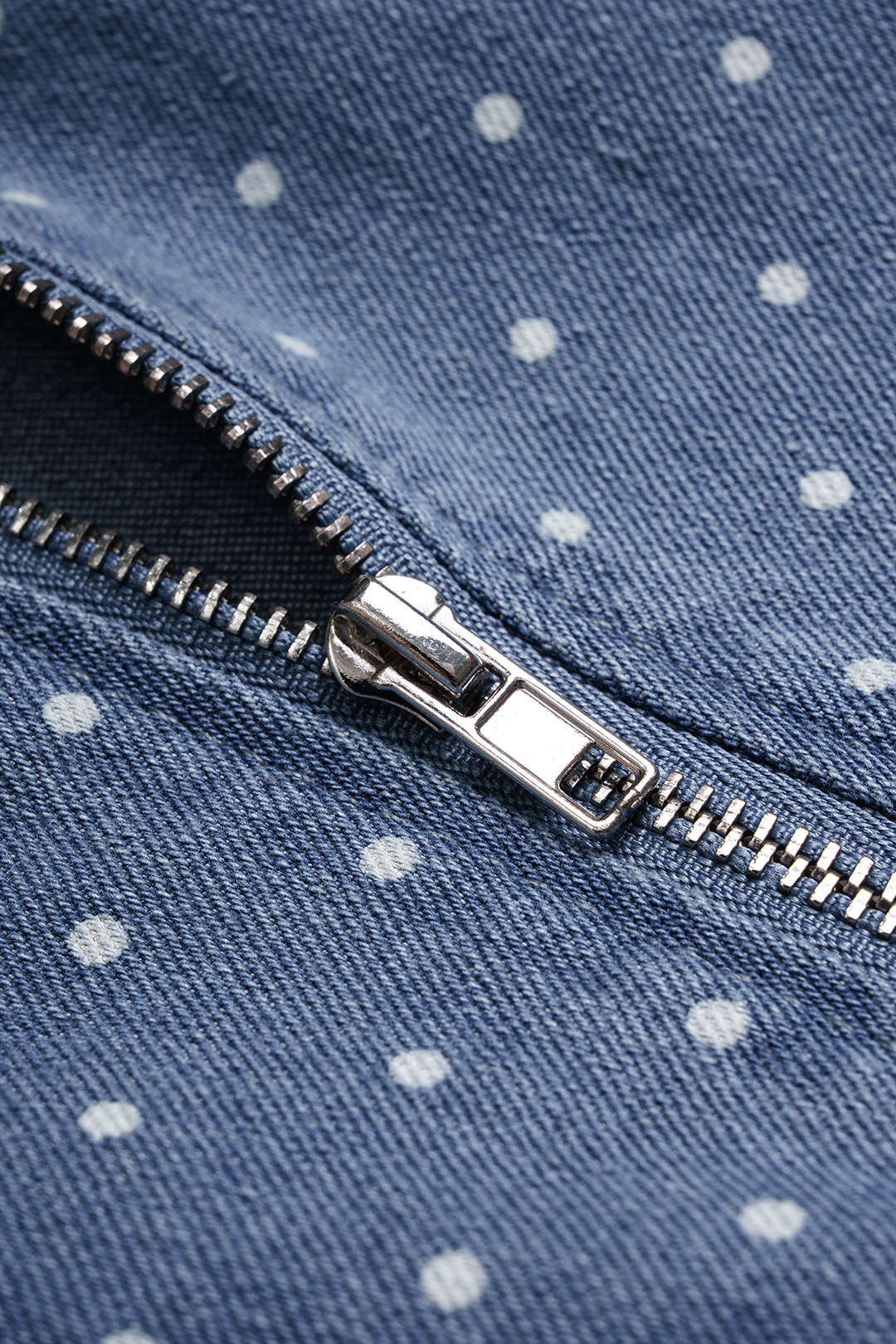 Denim Polka Dots Print Zipper Sleeveless Mini Dress
