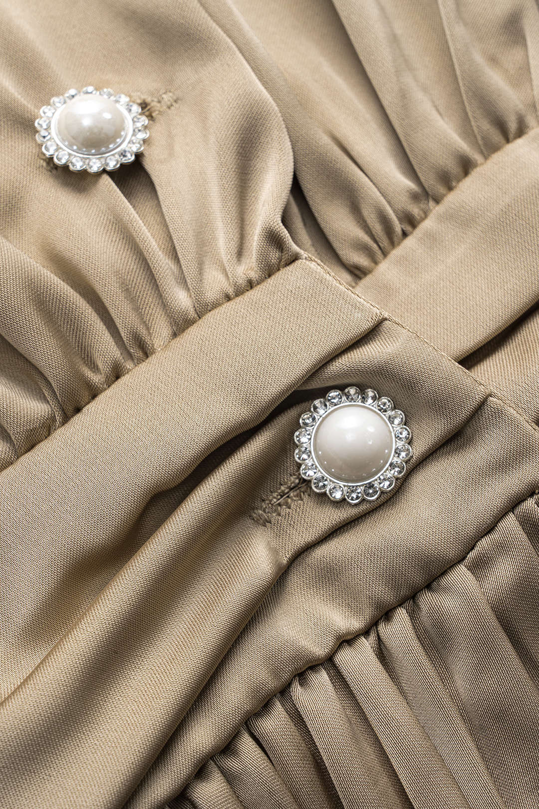 Satin Ruffle Ruched Button Long-Sleeve Shirt