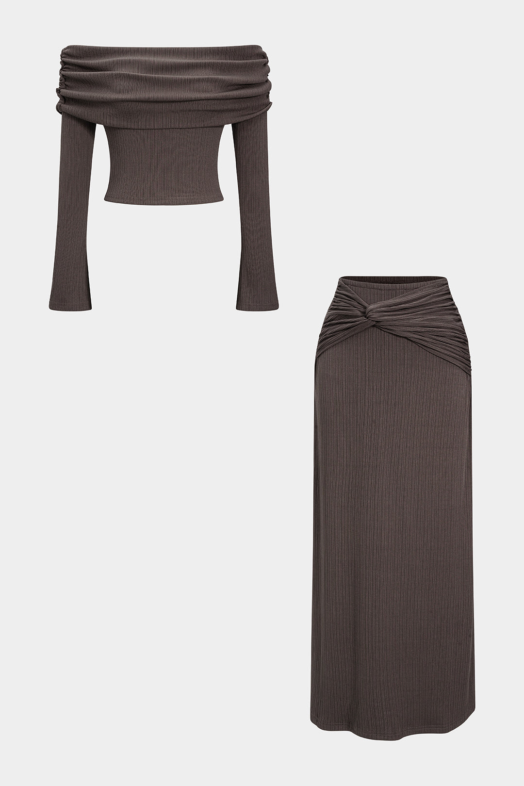Off Shoulder Long-Sleeve Top And Twist Knot Skirt Set