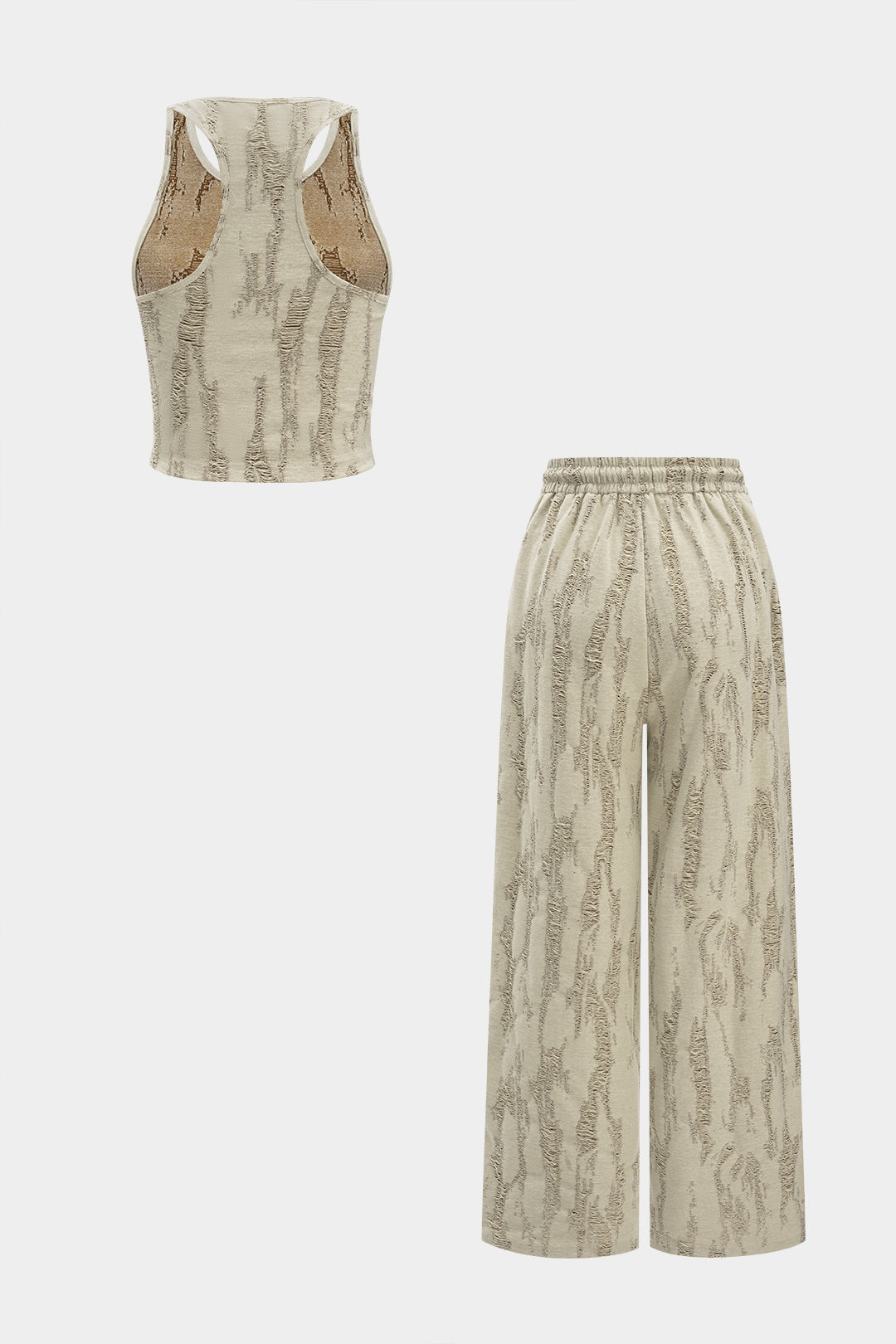 Ensemble débardeur court déchiré et pantalon taille haute à cordon de serrage