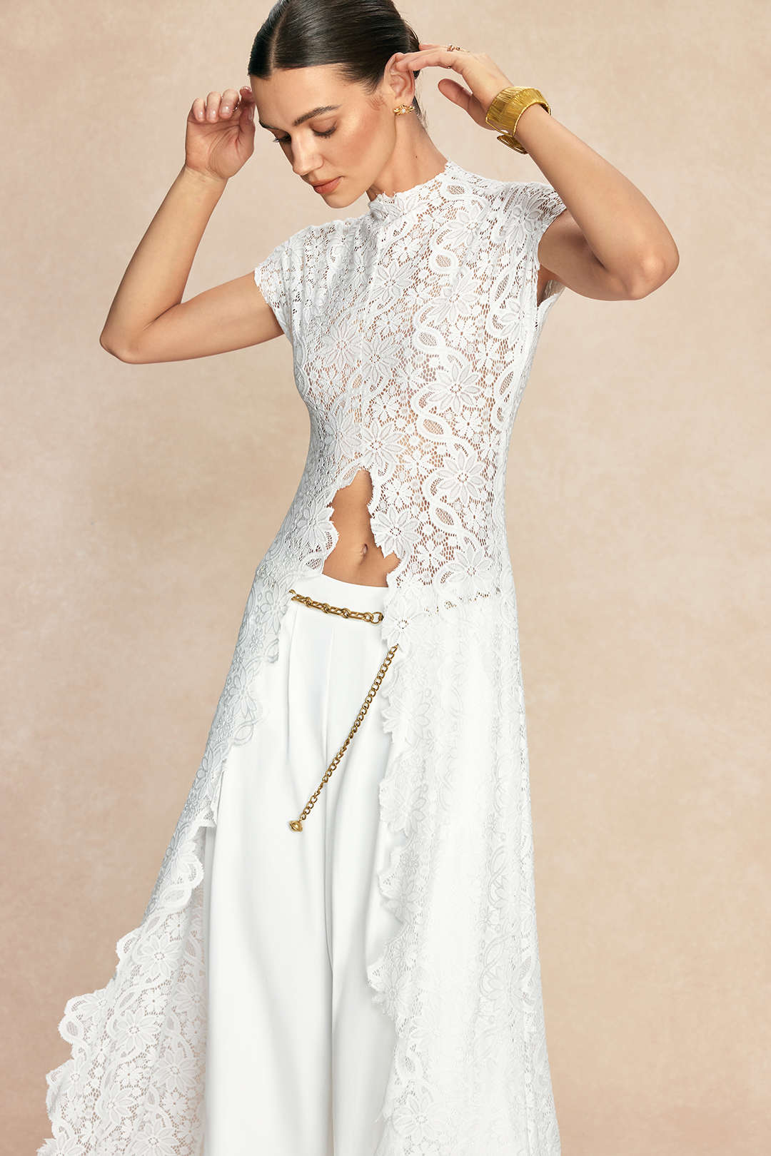 Lace Hollow Out Short-Sleeve Shirt