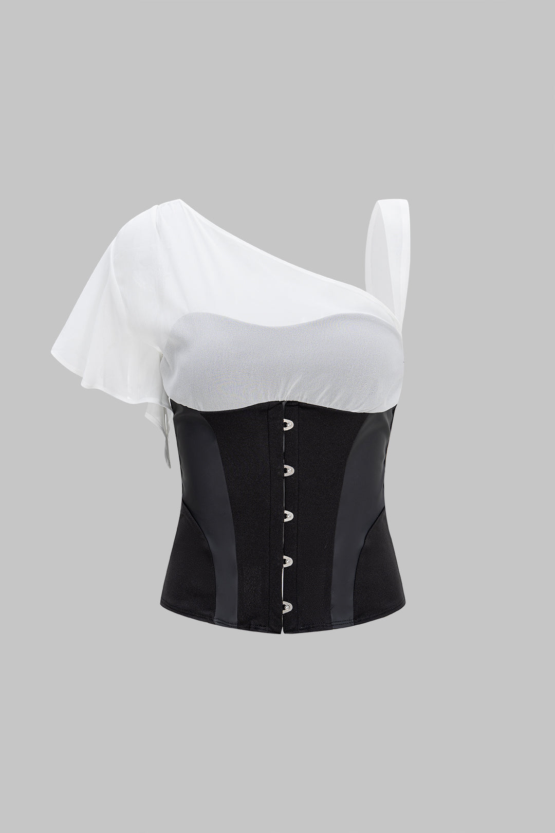 Asymmetrisches Kurzarmhemd aus Patchwork-Kunstleder