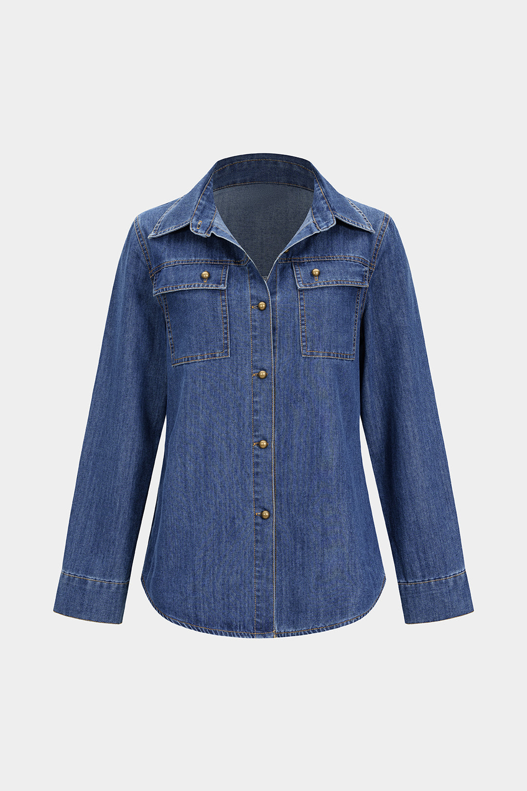 Jeanshemd mit Knöpfen, kontrastierenden Ziernähten und langen Ärmeln
