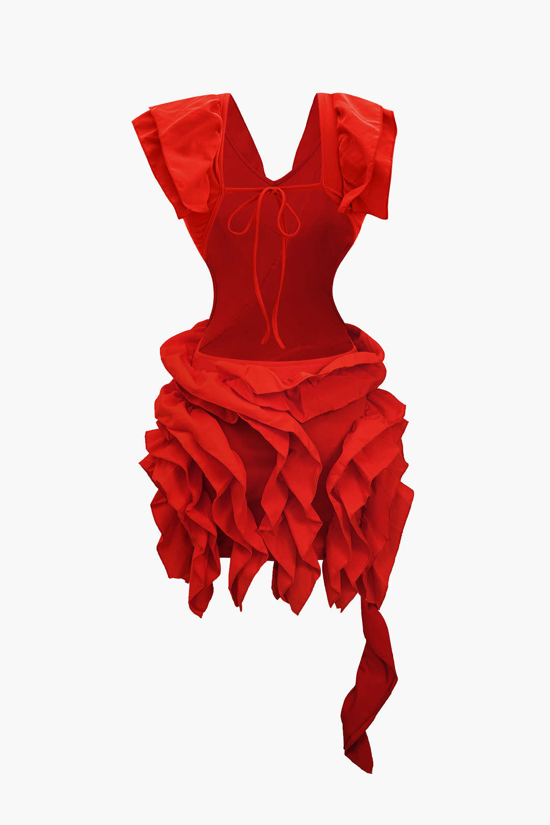 Robe midi unie à volants et dos nu
