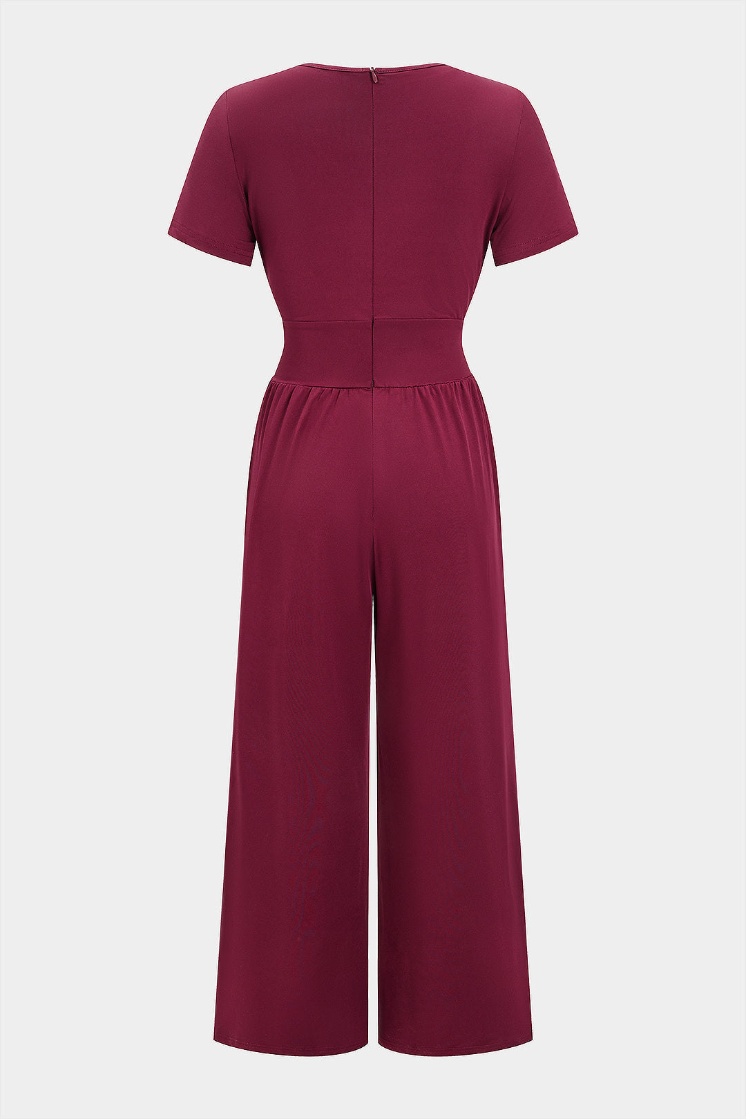Jumpsuit mit V-Ausschnitt, Raffungen und weitem Bein