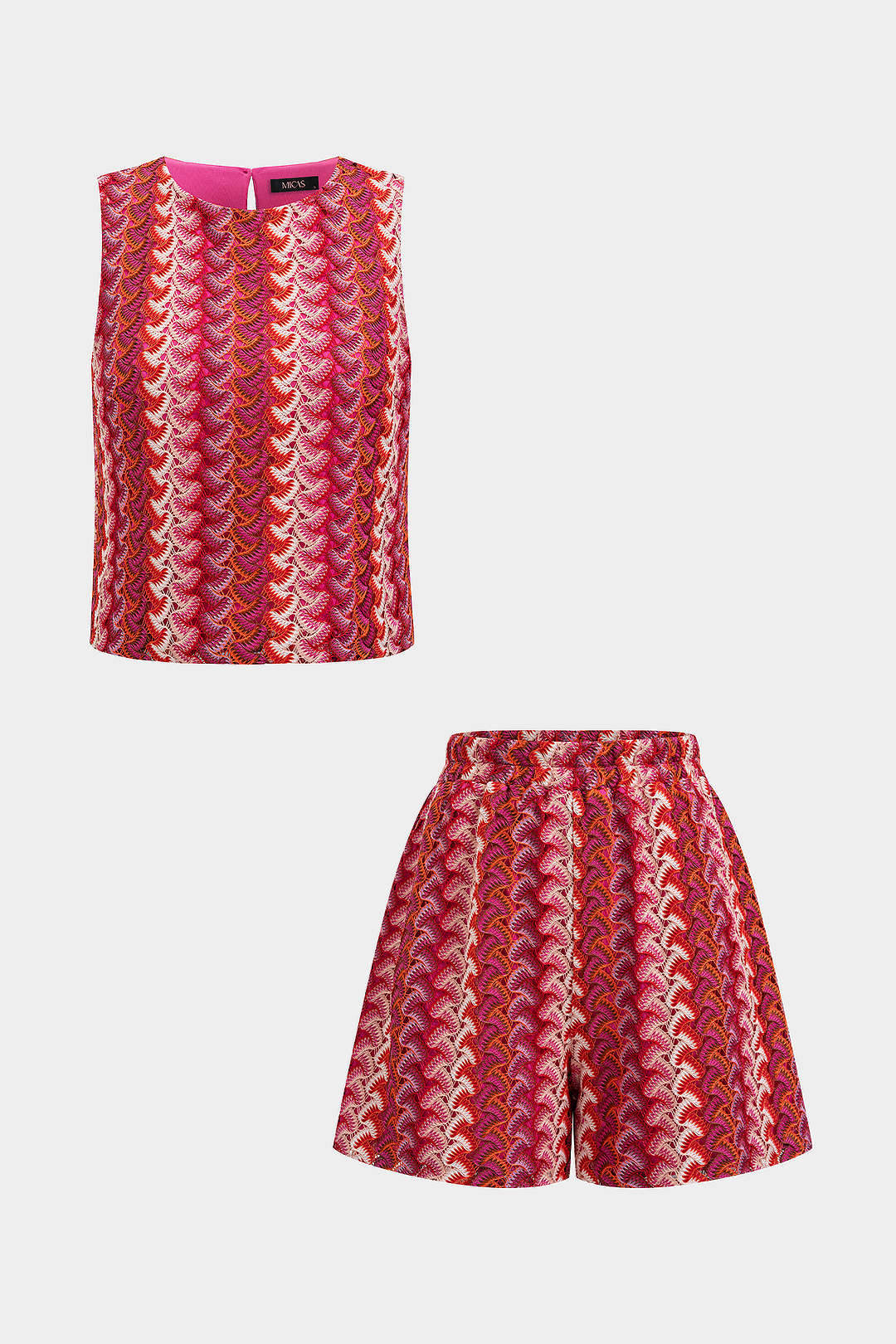Kontrastfarbenes Tanktop mit Rundhalsausschnitt und Shorts mit geradem Bein Set
