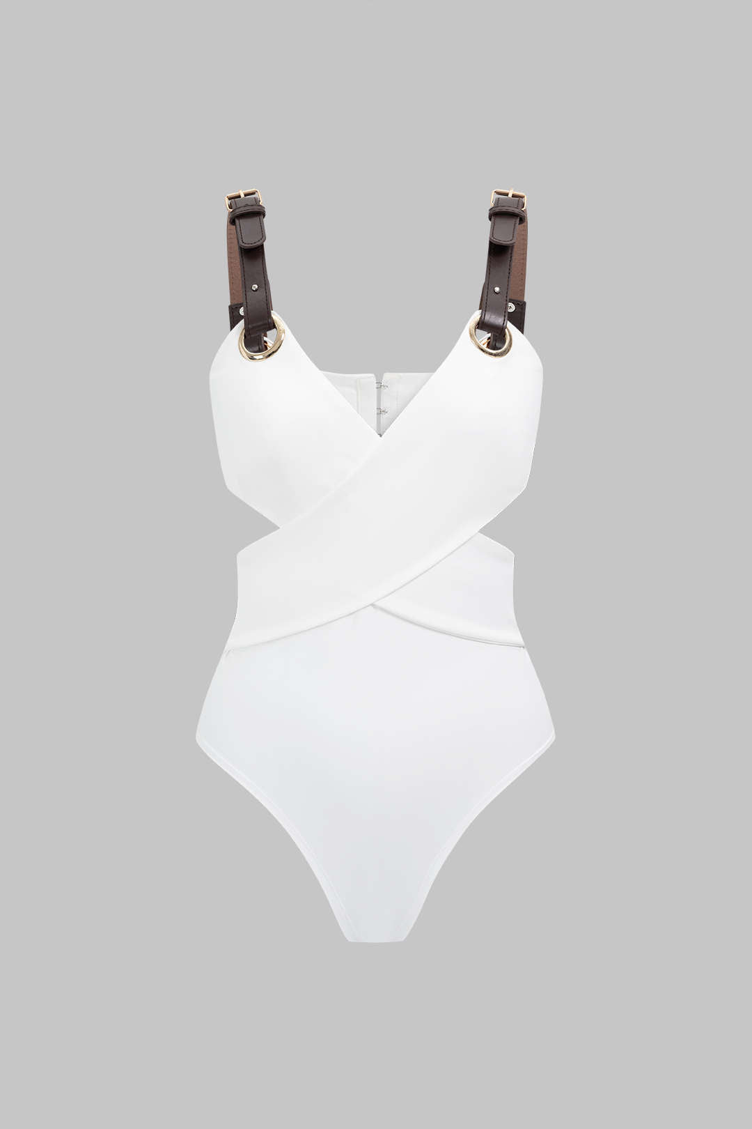 Body sans manches en similicuir patchwork à découpes croisées