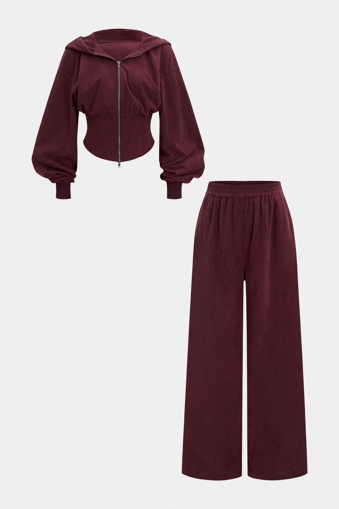 Set aus Kapuzenpullover mit Taillenkordel und Hose mit gerafftem Bund