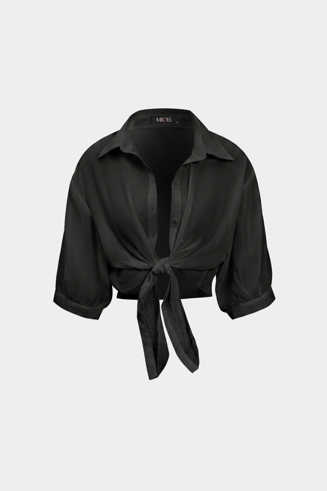Chiffon-Hemd mit Knöpfen und Bindedetail, Kurzarm