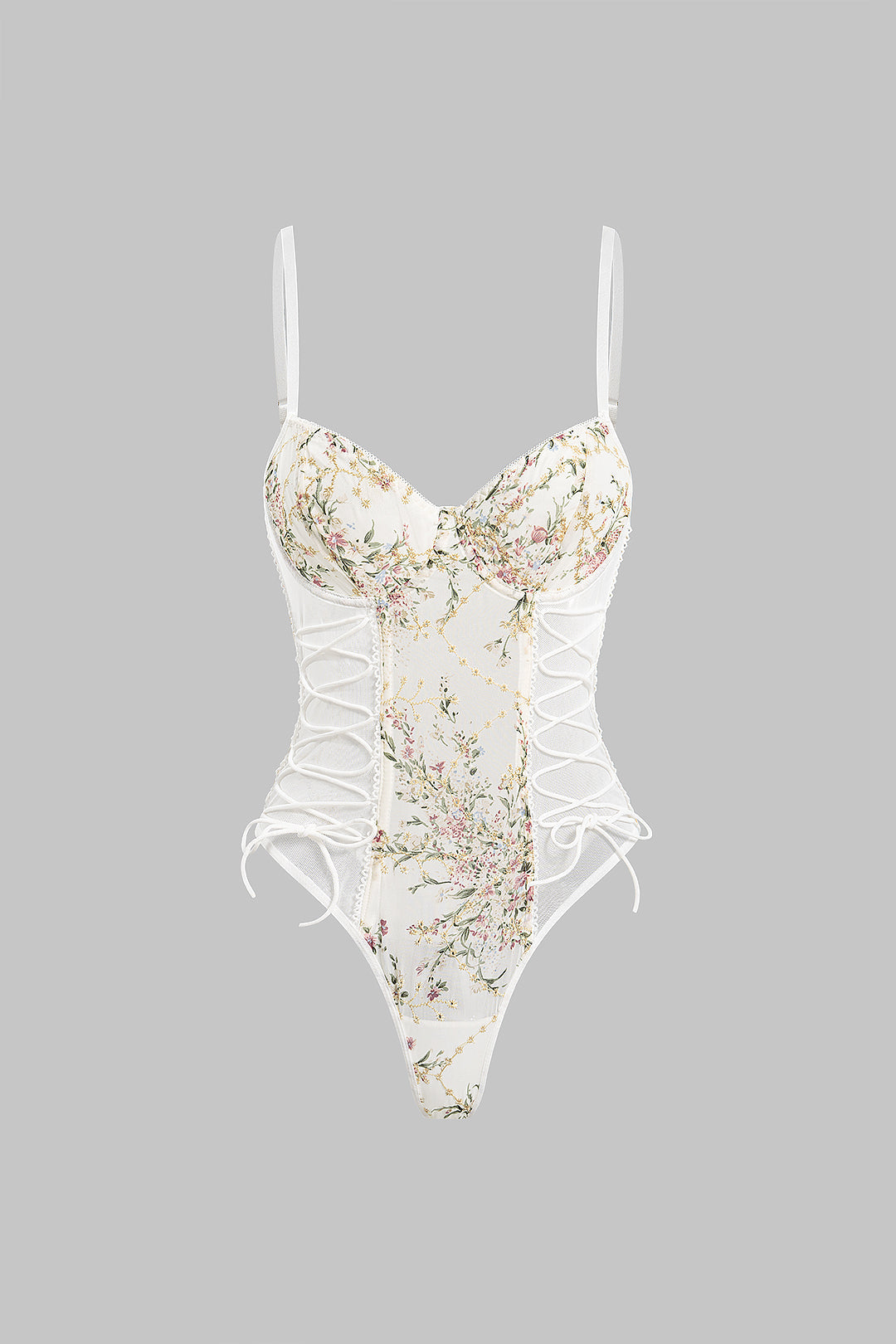 Lace Patchwork Embroidery Strappy Sleeveless Bodysuit