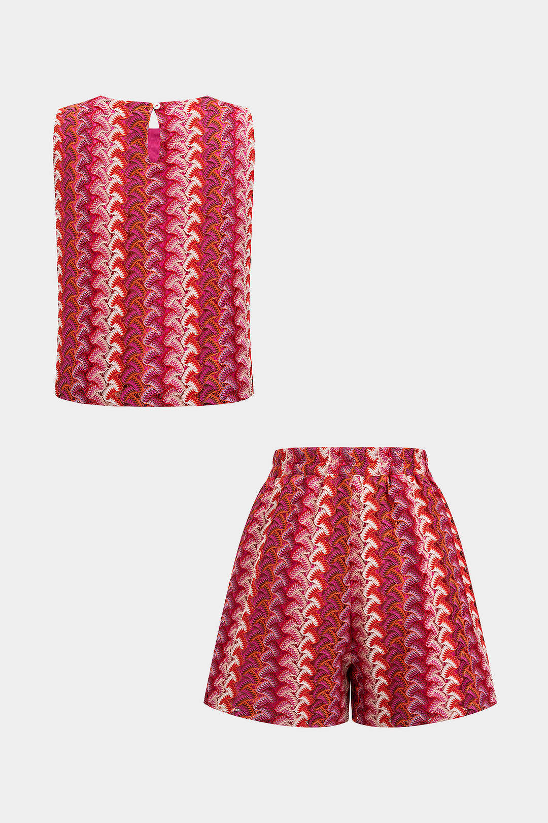 Kontrastfarbenes Tanktop mit Rundhalsausschnitt und Shorts mit geradem Bein Set