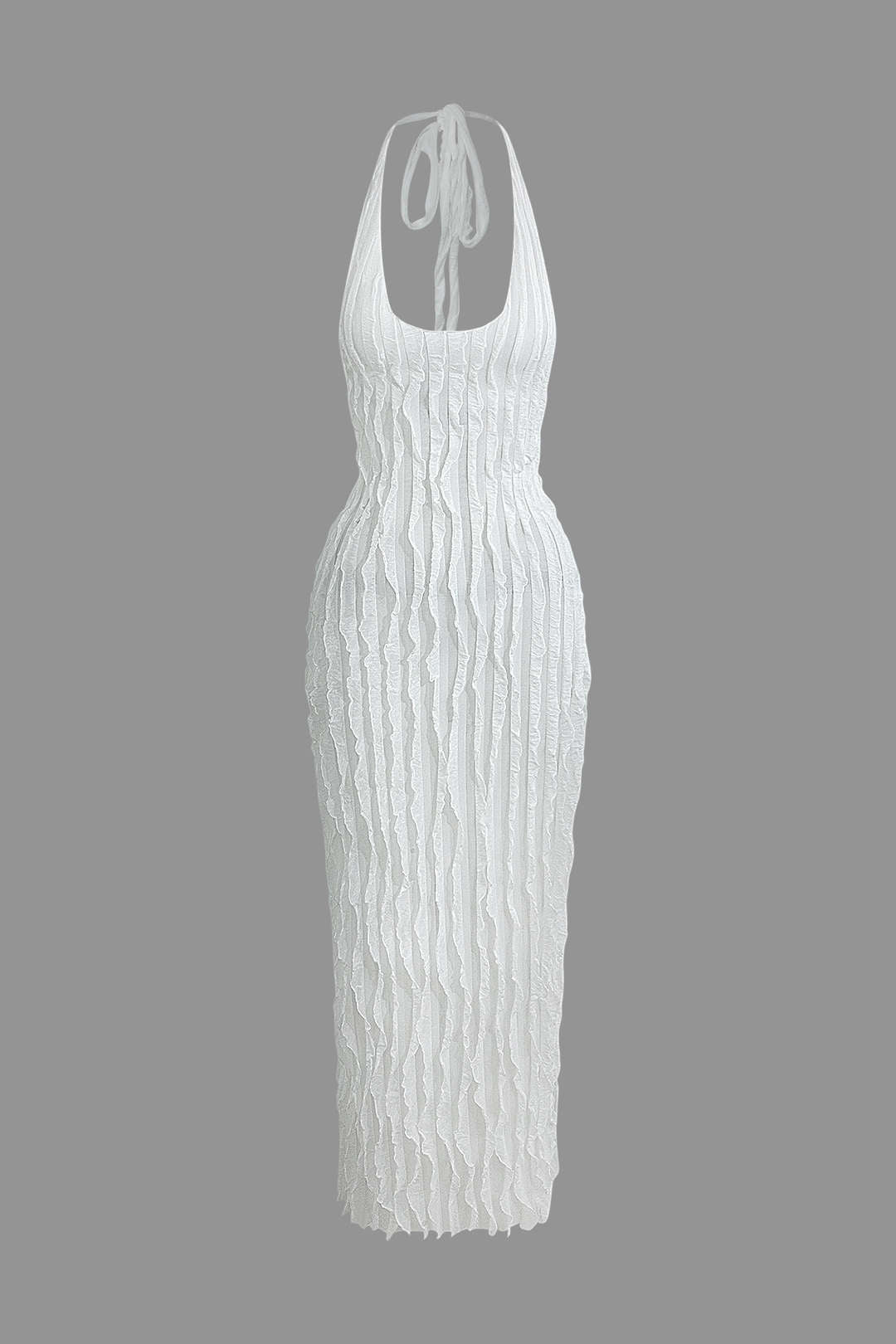 Robe longue dos nu à volants texturés transparents