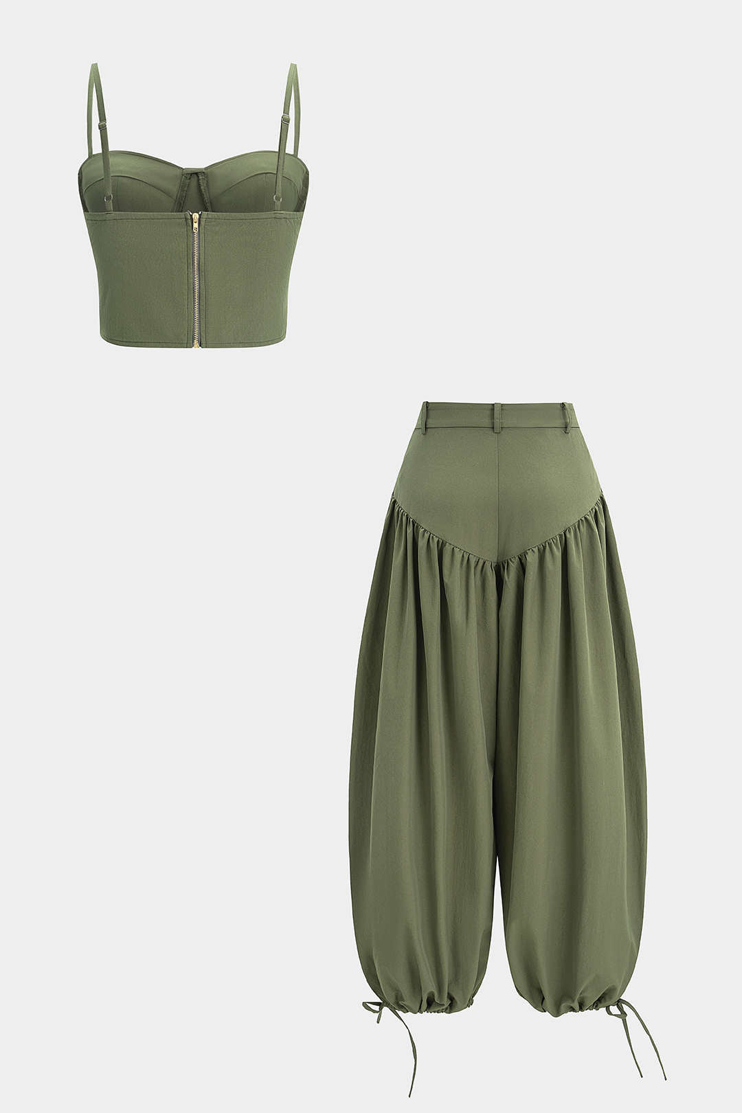 Set aus Cami-Top mit Reißverschluss und Ballonhose mit rundem Kordelzug