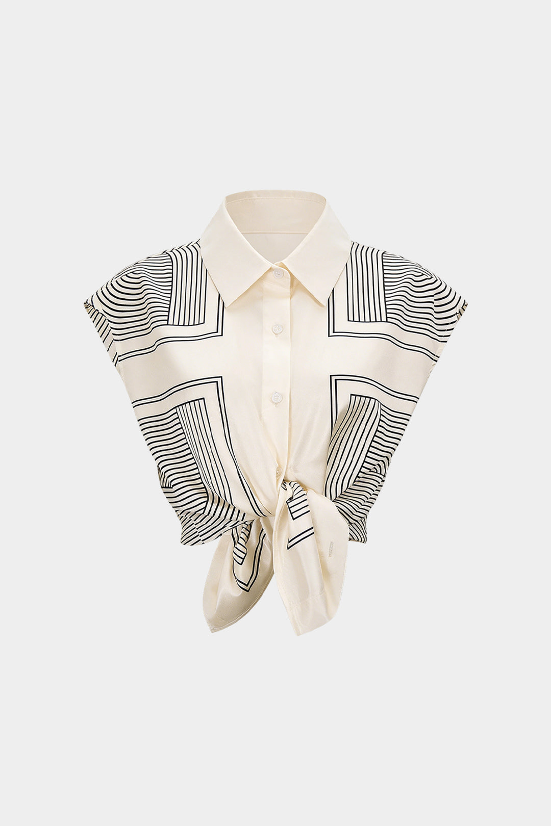Tanktop aus Satin mit geometrischem Print, Revers und Bindegürtel