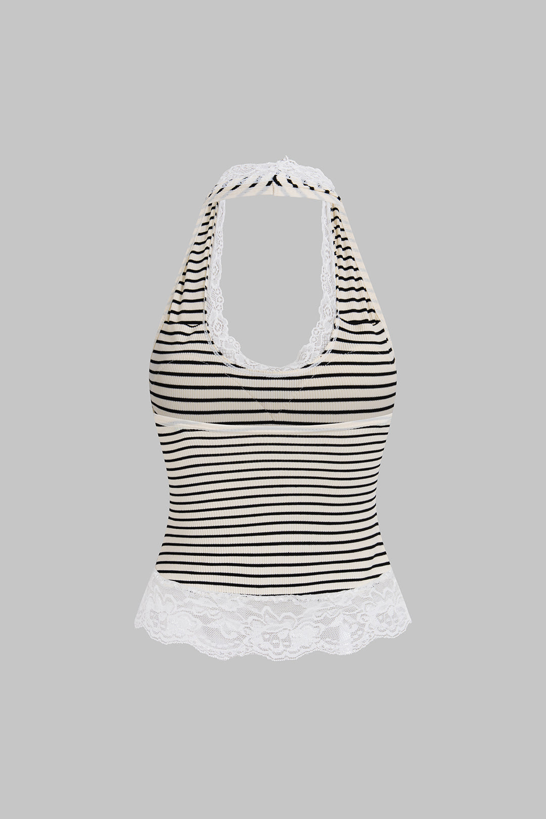 Gestreiftes Tanktop mit Spitzen-Patchwork und Neckholder