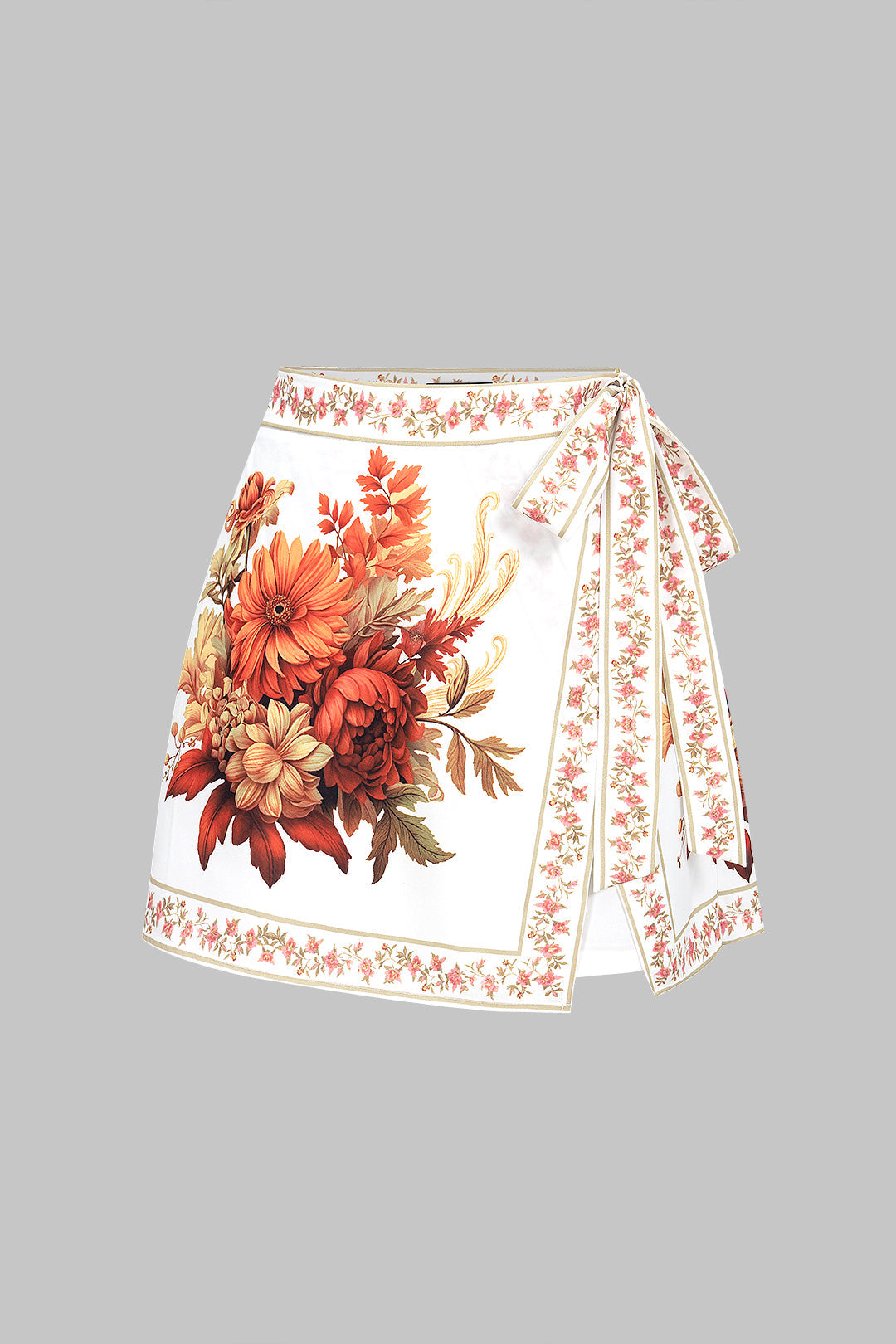 Shorts mit Blumenmuster, Wickeldetail und asymmetrischem Saum