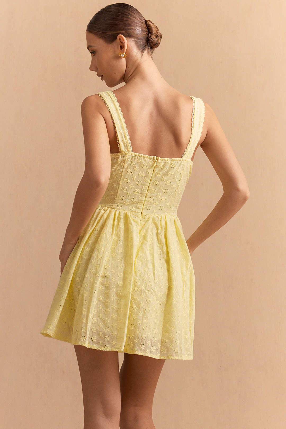 V-Neck Lace Hollow Out Sleeveless Mini Dress