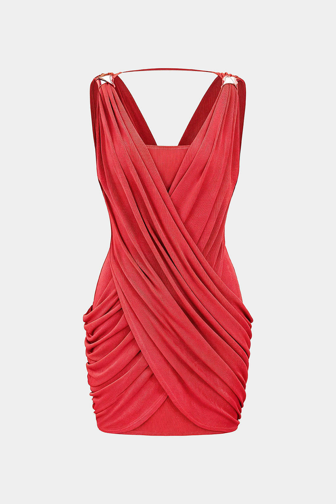 Ärmelloses Minikleid mit überkreuztem V-Ausschnitt, Raffung und Metallic-Dekor