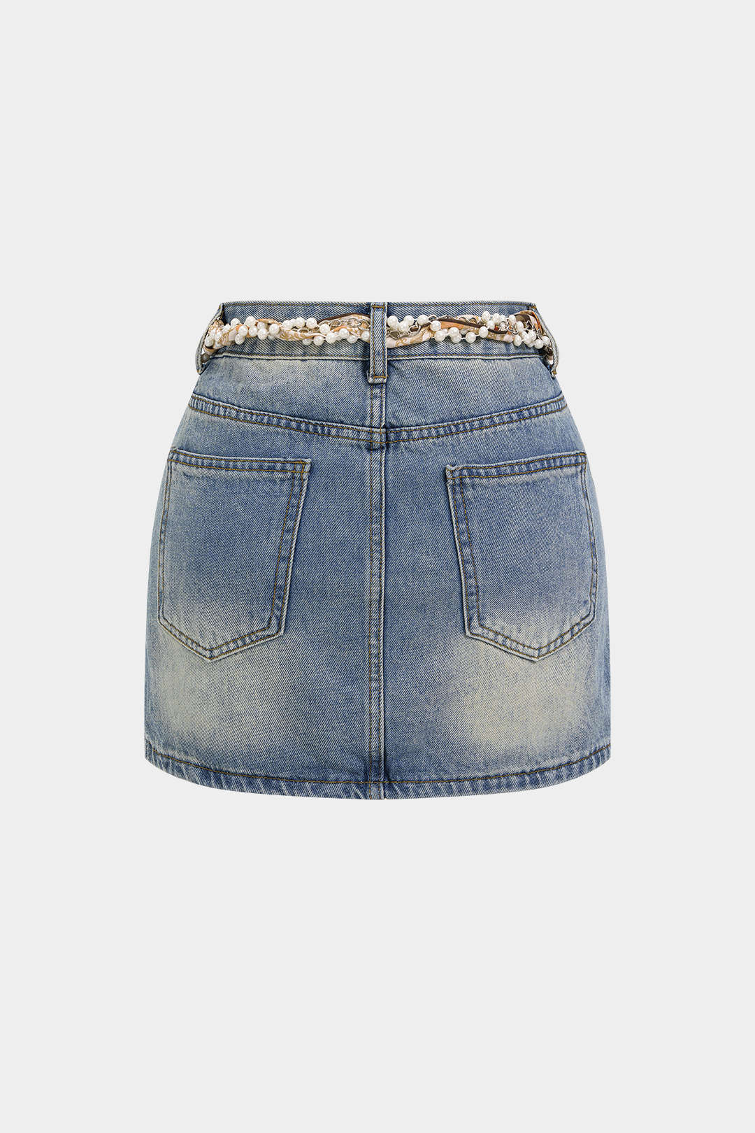 Jupe taille haute en jean avec chaîne et ceinture