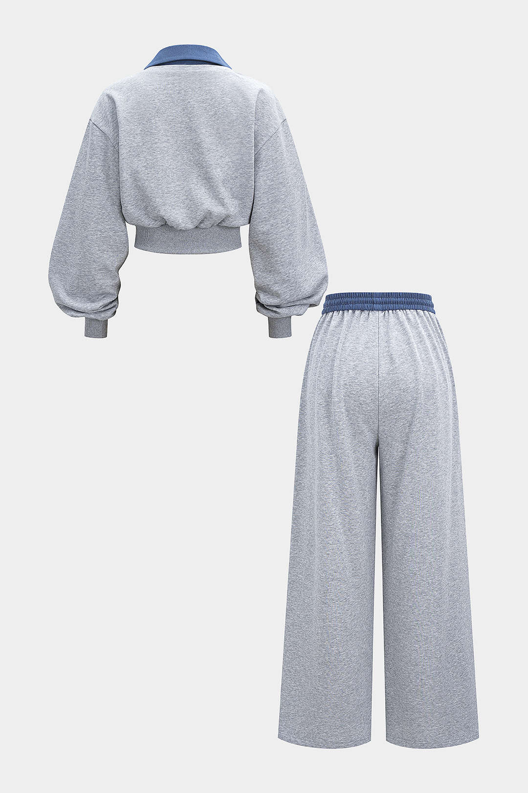 Kontrast-Patchwork-Langarmtop und geraffte Hose mit Kordelzug und Gummizug im Bund