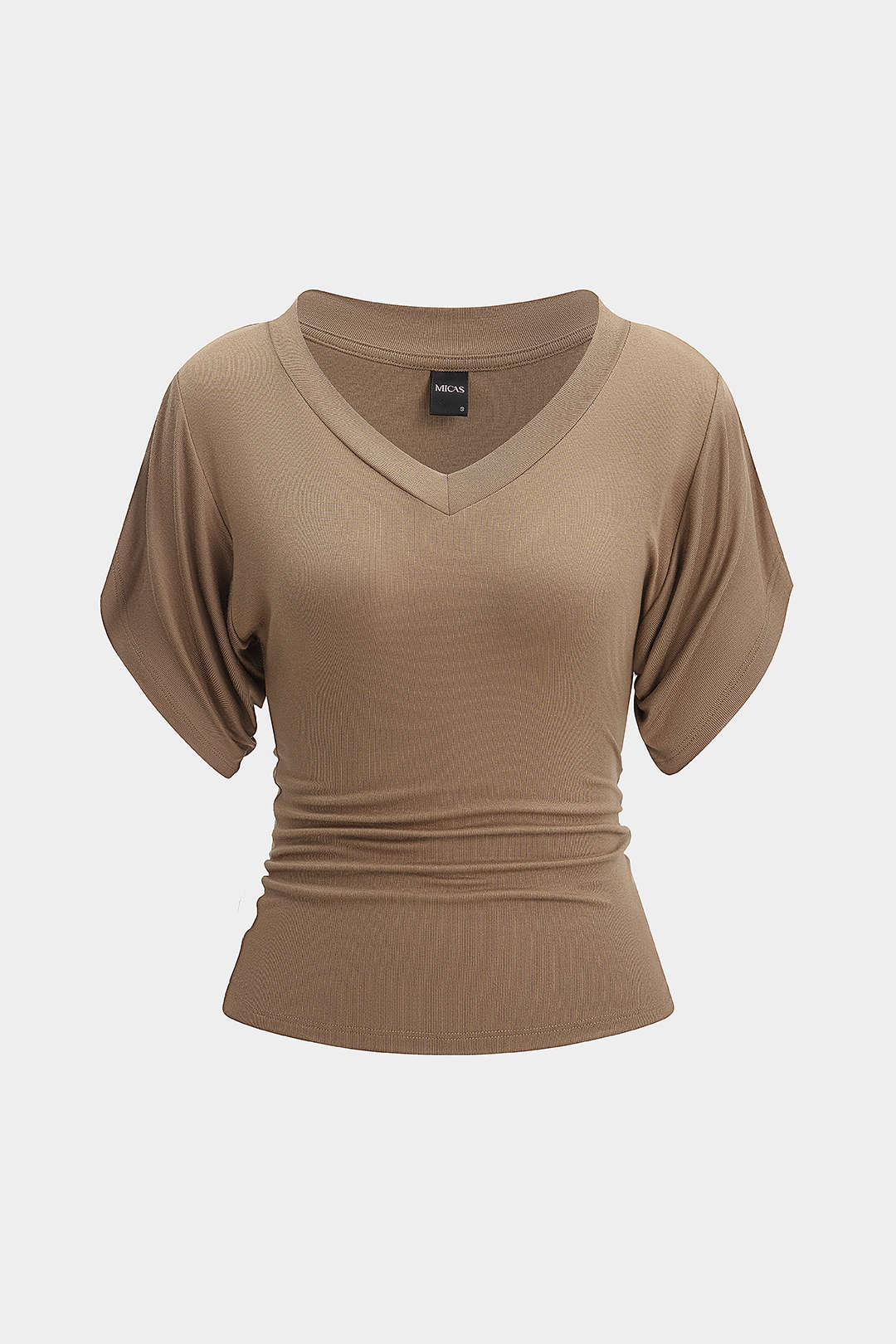 T-shirt froncé à col en V et taille cintrée