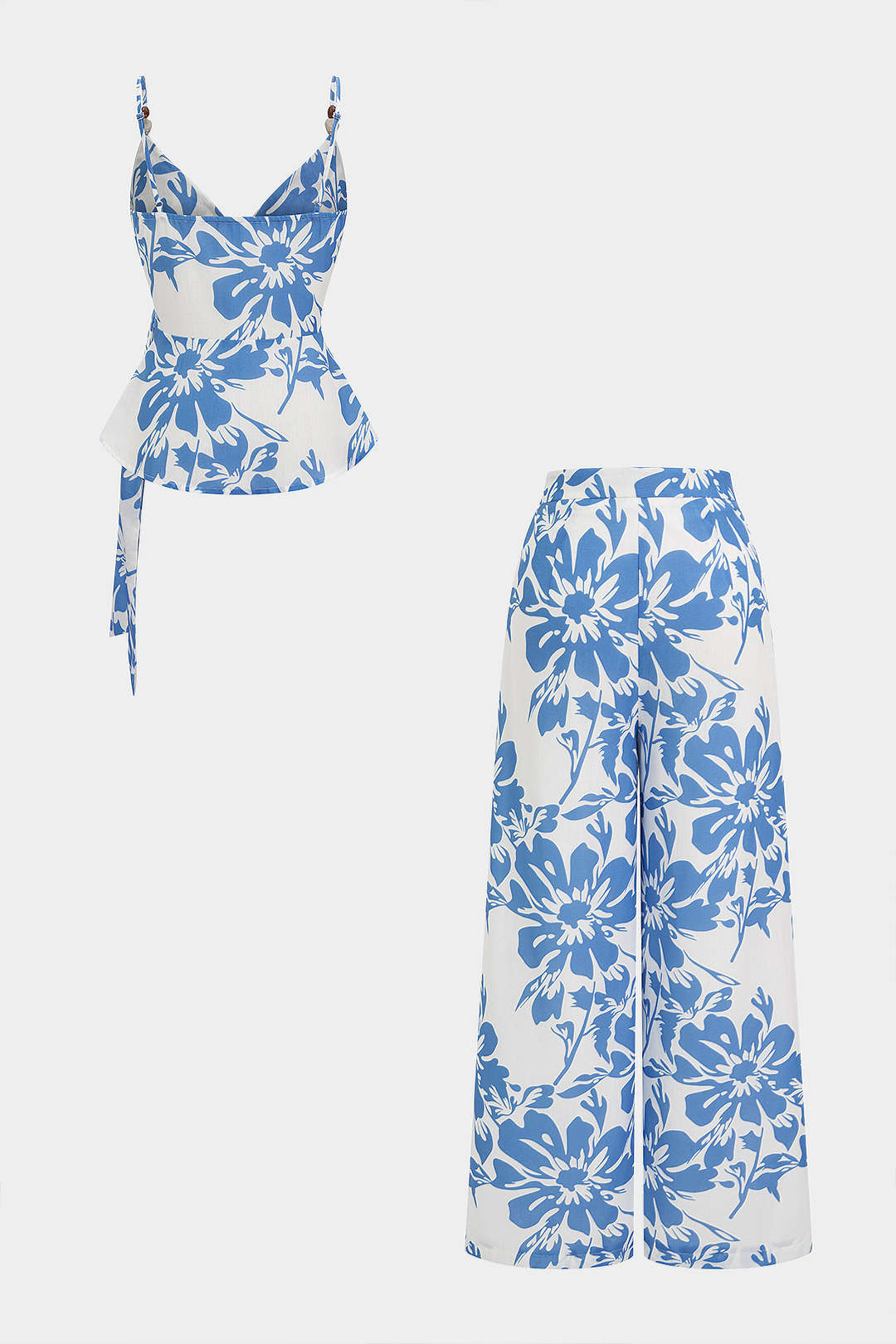 Blumendruck V-Ausschnitt Neckholder-Top und weite Hose Set