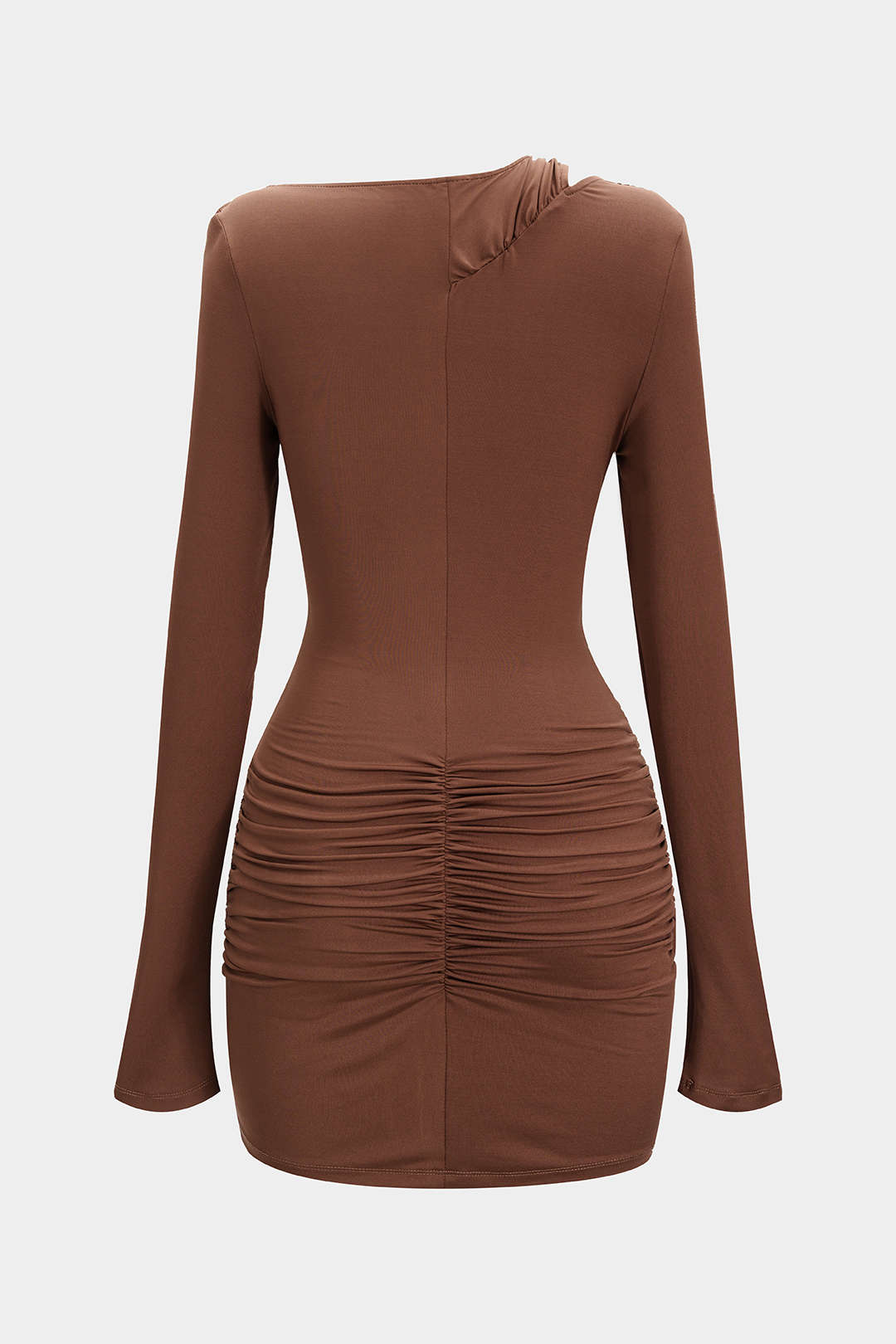 Robe courte drapée à manches longues et col asymétrique