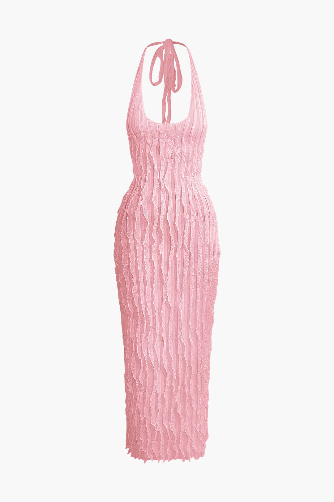 Robe longue dos nu à volants texturés transparents