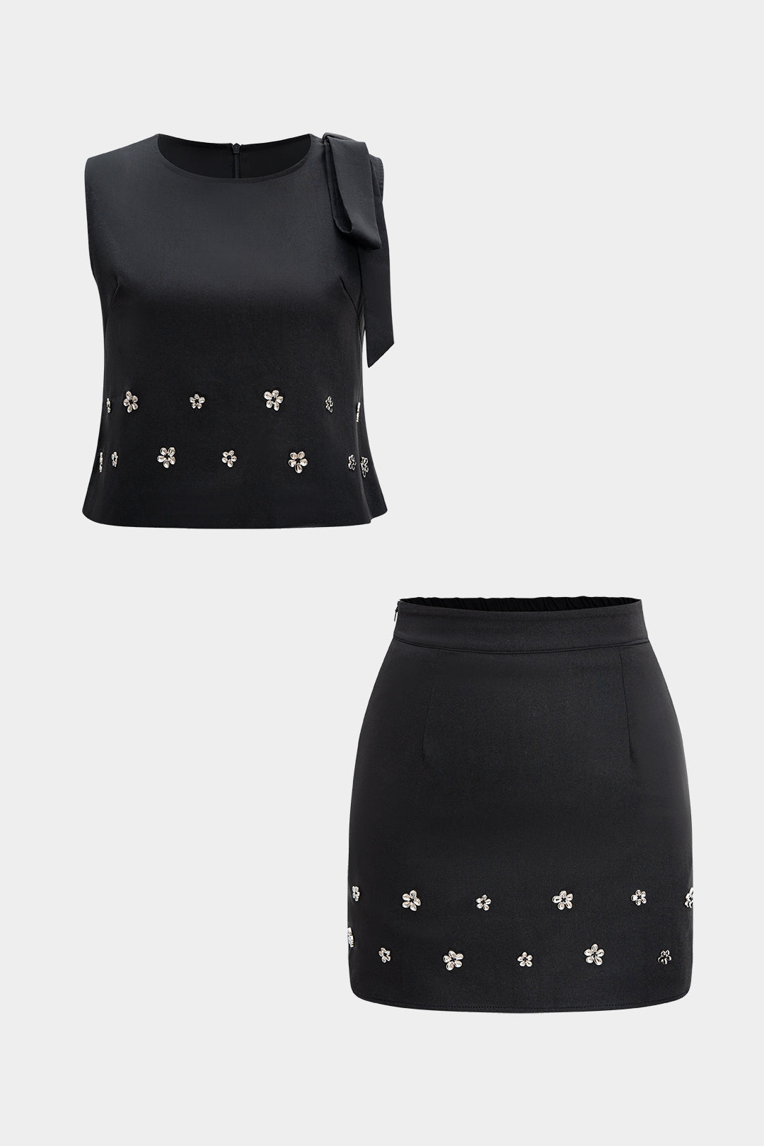 Metallic Deko Tanktop Ärmellos Und High-Waist Minirock Set