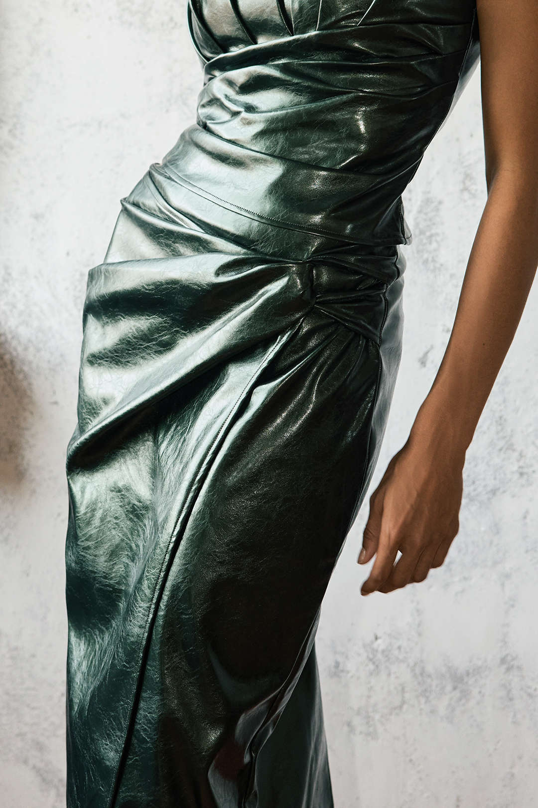 Faux Leather High Waist Ruched Asymmetrical Skirt