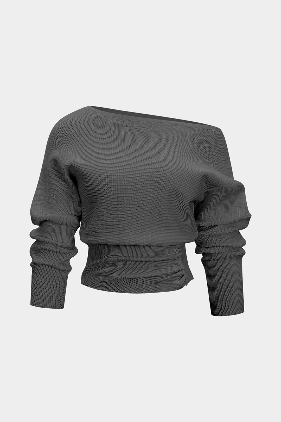 Asymmetrisches gerafftes Fledermausärmel-Langarmshirt