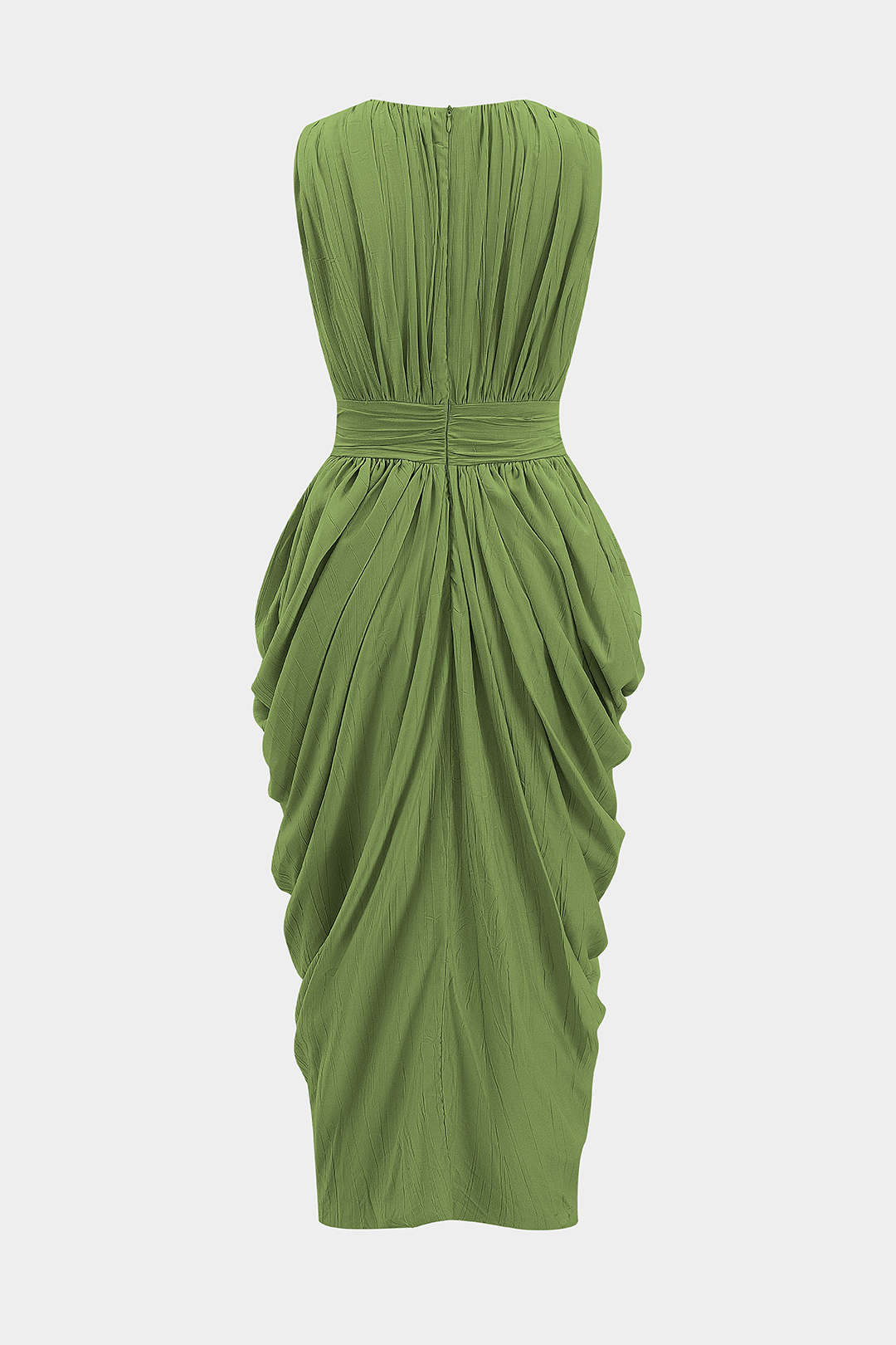 Robe longue froncée sans manches à col en V