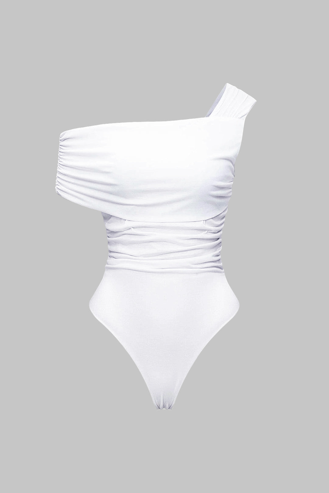 One Shoulder Asymmetrical Ruched Sleeveless Bodysuit