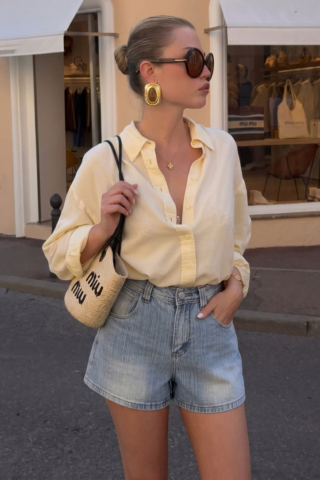 Shorts larges en jean taille haute