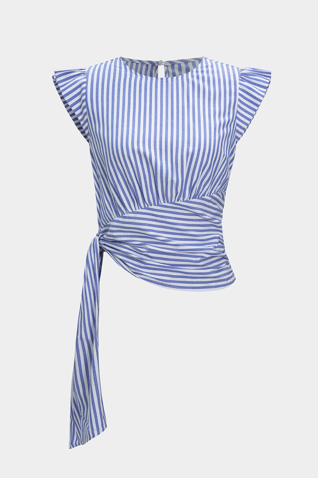 Stripes Print Round Neck Asymmetrical Short Sleeve T-shirt