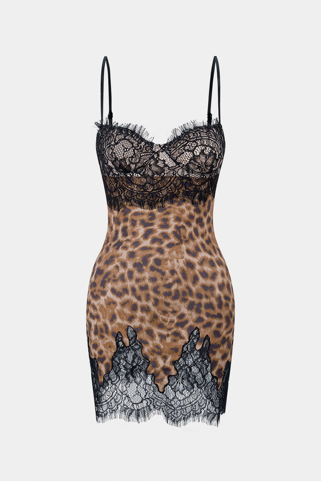 Leopard-Print-Minikleid ohne Ärmel mit Spitzen-Patchwork und Rückenausschnitt