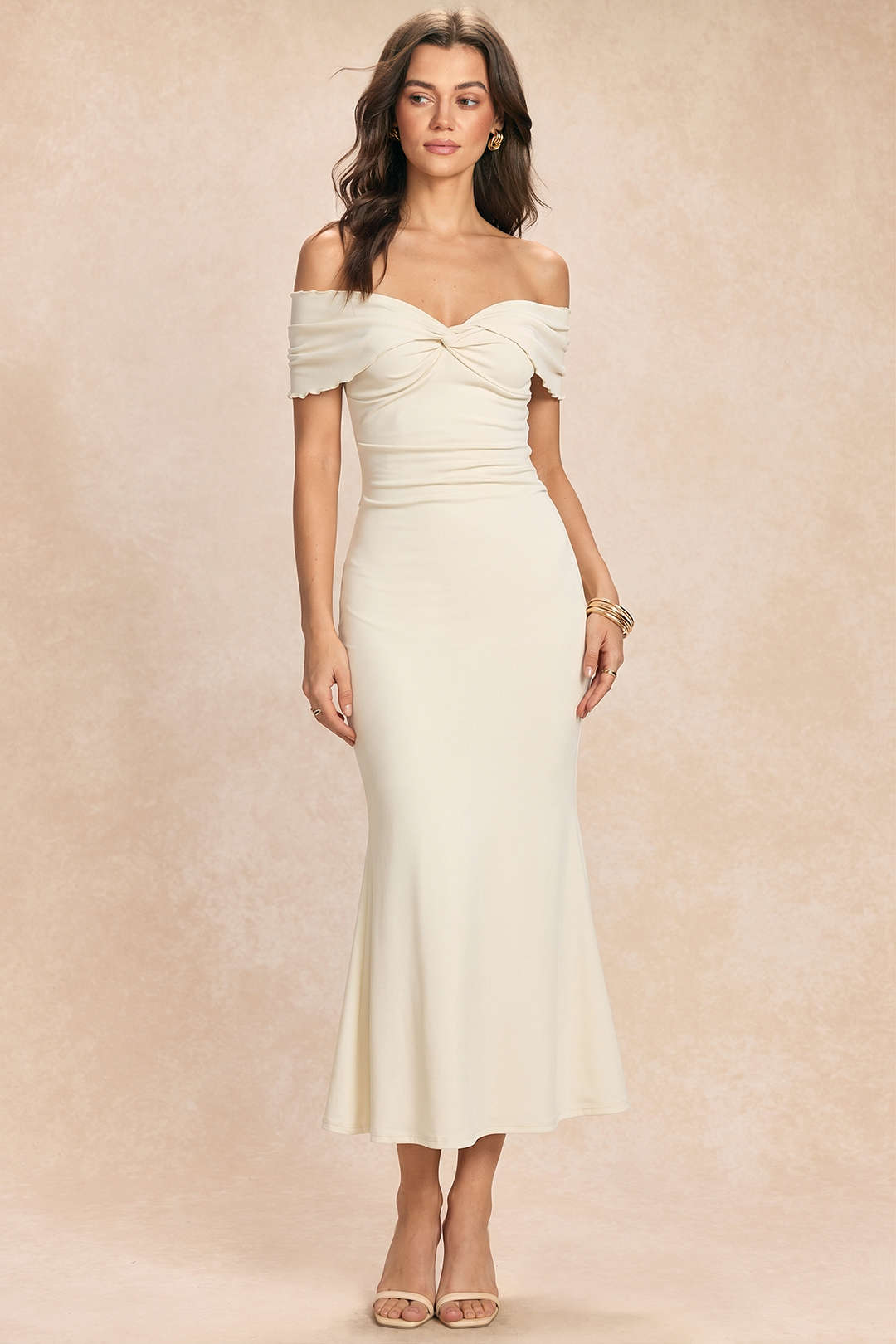 Off Shoulder Twist Knot Sleeveless Maxi Dress