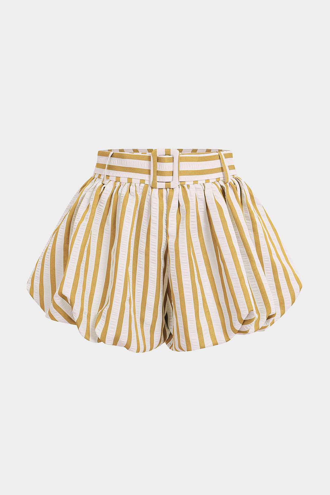 Gestreifte, strukturierte geraffte Shorts