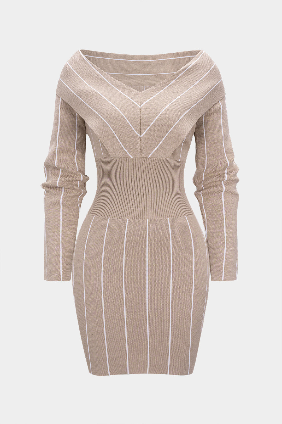 Robe en maille à manches longues avec imprimé rayures contrastantes