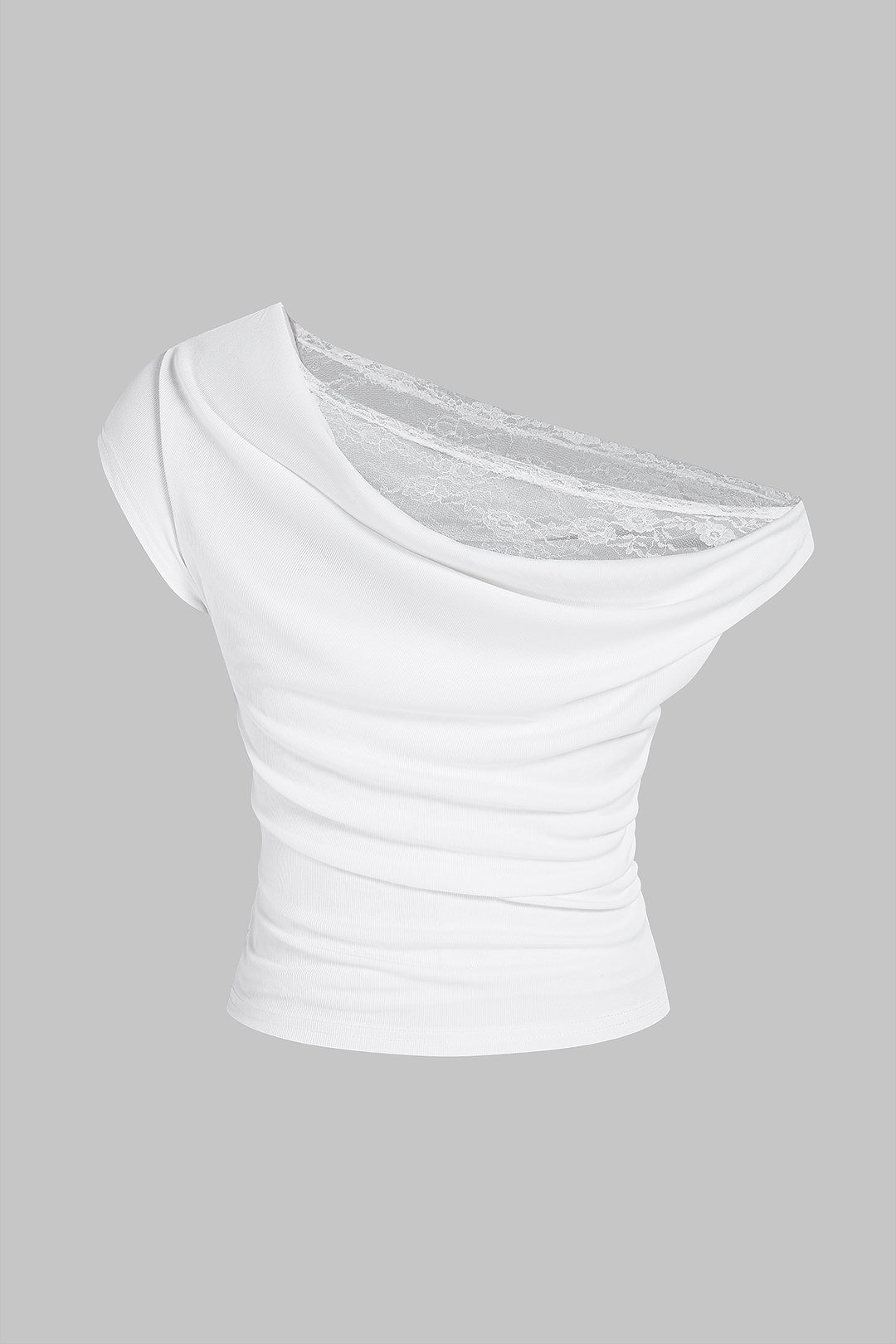 T-shirt froncé en dentelle patchwork