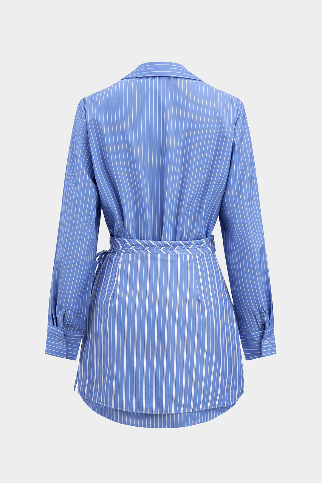 Stripes Print Button Long Sleeve Shirt And Tie-Up Skirt Set
